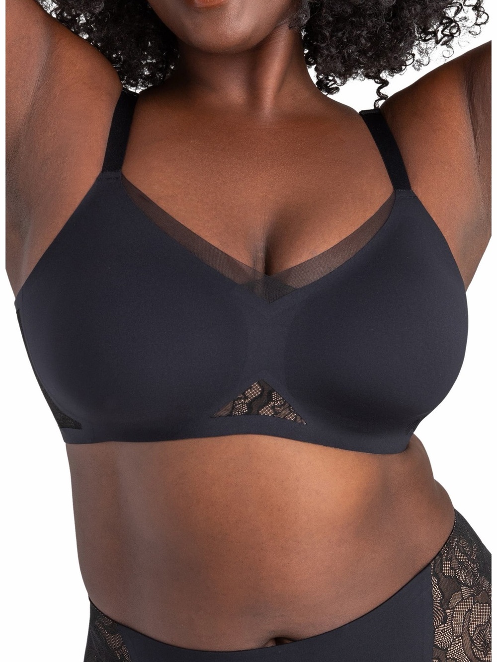 Honeylove Bra 1X Black Wireless Smoothing Full Coverage Lace Mesh Comfort